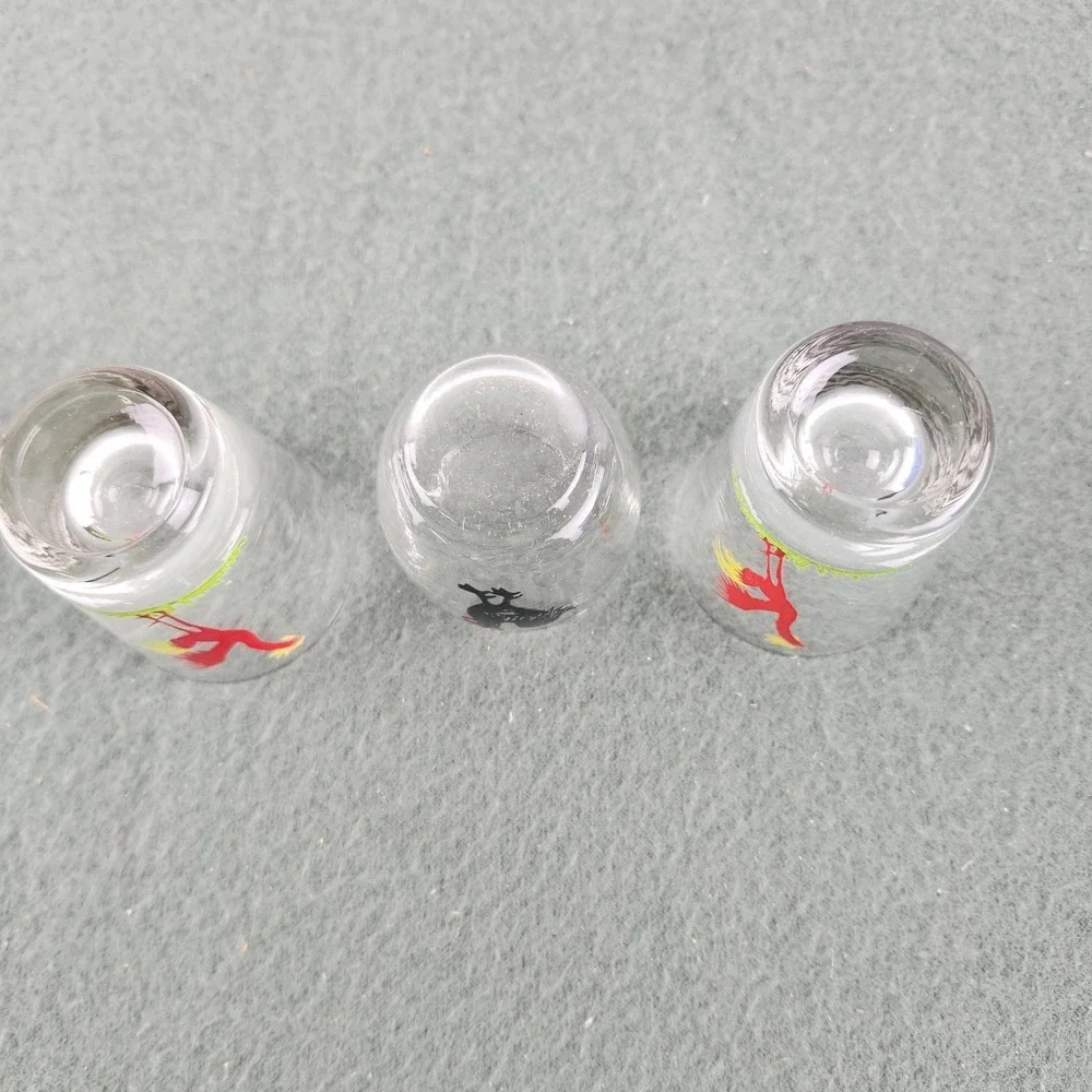 2 Vintage MCM Federal Red Rooster Shot Glasses Barware & 1‎ Rooster Eye Opener